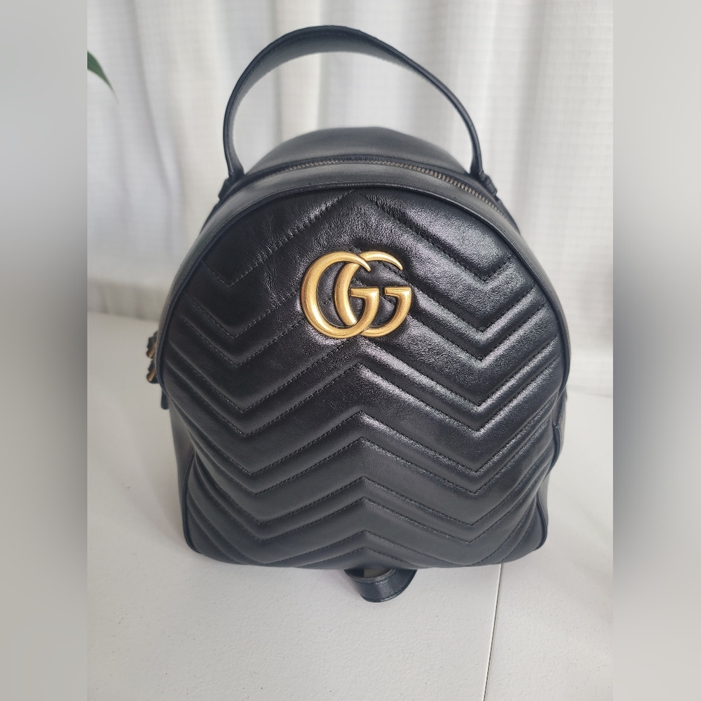 Gucci Black Matelasse Leather GG Marmont Backpack - Picture 5 of 15